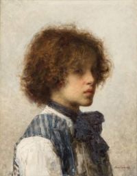 Harlamoff Alexei Alexeivich Young Boy Wearing A Striped Vest canvas print