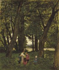 Harpignies Henri Gruppe von Kindern in einem Wald