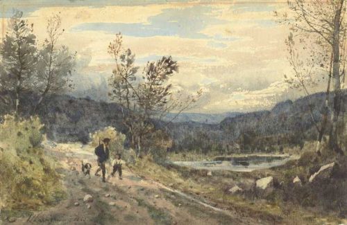 Harpignies Henri Landscape With Hunter A Boy And A Dog 1863 canvas print