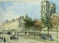 Harpignies Henri Blick auf das Le De La Cite mit der Kathedrale Notre Dame Paris Ca. 1860