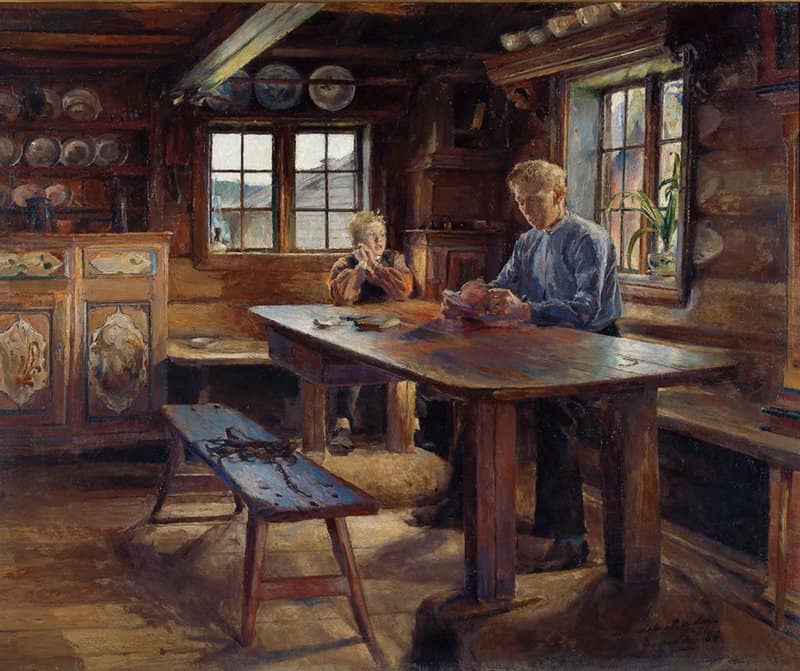 Tableaux sur toile, reproduction de Harriet Backer Interior Homework 1888
