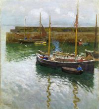Harvey Gertrude Boats at Newlyn Harbour 1912 طباعة قماشية