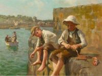 Harvey Gertrude Boys Fishing On A Quay 1908