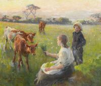 Harvey Gertrude Feeding The Calves 1906 canvas print