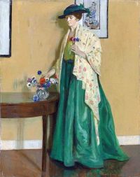 Harvey Gertrude Lady In An Interior Arranging Flowers 1916 طباعة قماشية