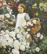 Harvey Gertrude beim Pflücken von Chrysanthemen 1915