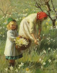 Harvey Gertrude Picking Daffodils canvas print