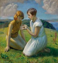 Harvey Gertrude Two Young Girls With A Butterfly 1929 canvas print