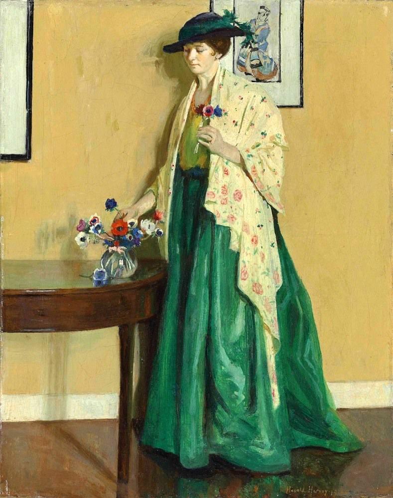 Harvey Harold Lady In An Interior Arranging Flowers canvas print