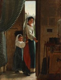 Hayllar Edith, eine italienische Frau und ihr Kind, die in der Tür des Ateliers des Künstlers 1851 53 stehen