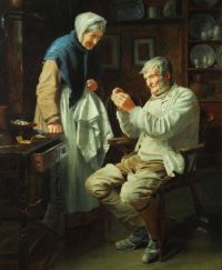 Hayllar Edith Interior Scene With Elderly Couple He Threading A Needle   The Best Eyes Of The Two 1883 canvas print