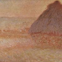 Hooibergen bij zonsondergang door Monet