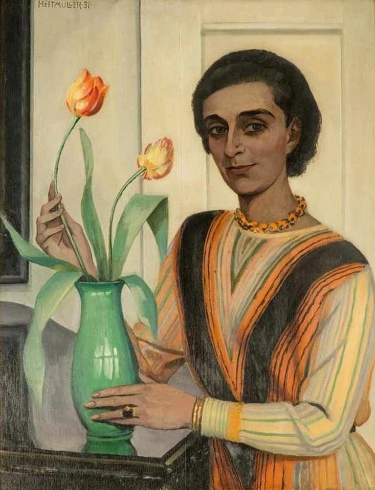 Heitmu Ller August Portrait Of A Lady Arranging Tulips In A Vase canvas print
