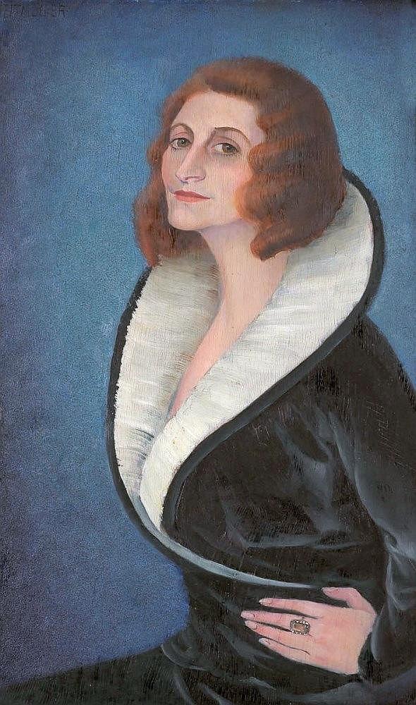 Heitmu Ller August Red-haired Lady In Front Of A Blue Background canvas print