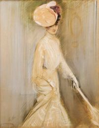 Helleu Paul Portrait Of A Woman With An Umbrella