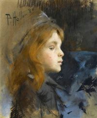 هيليو بول صورة لفتاة صغيرة ترتدي قبعة قماشية عام 1880