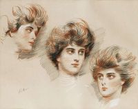 Helleu Paul Study Of Three Faces Of Ellen canvas print