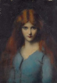 Henner Jean Jacques Head Of A Young Girl In A Blue Dress