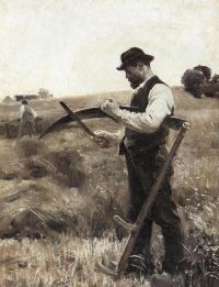 Henningsen Erik Harvest Scene With A Farmer And His Scythe canvas print