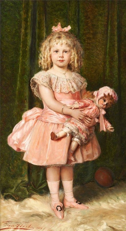 Herbo Leon Jeune Fille En Rose Et Sa Poupee Assortie 1888 canvas print