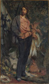 Herbo Leon Portrait Of Julien Dillens Standing Full Length Holding His Prix De Rome 1877