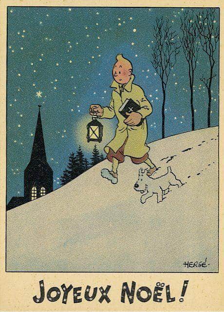 Tableaux sur toile, reproduction de Herge Tintin Et Milou Joyeux Noel Ca 1944