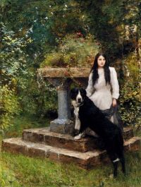 Herkomer Hubert von Ein junges Mädchen und ihr Hund 1910
