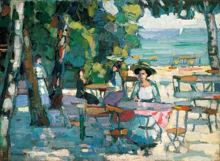 Tableaux sur toile, reproduction de Hermann Stenner Cafe Garden Lake Ammer 1911