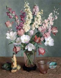 Herter Albert Floral Still Life With Glass And Objects canvas print