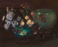 Herter Albert Flowers And Blue Vases canvas print