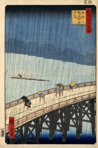 Hiroshige Utagawa Plötzlicher Schauer über der Shin-Ohashi-Brücke und Atake