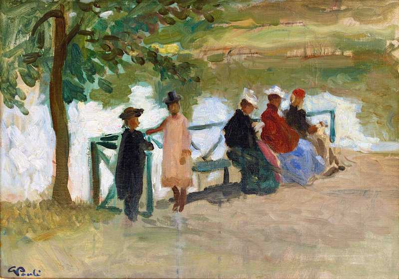 Hirsch Pauli Hanna Damer Sittandes Pa En Bank Ca. 1901 canvas print