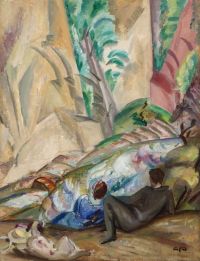 Hirsch Pauli Hanna Resting Couple In Southern Landscape 1920s canvas print