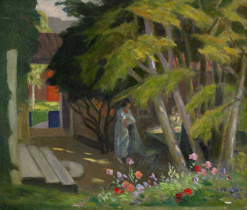 Hirsch Pauli Hanna Tradgard Med Kvinna   Sommarmotiv Fran Uto 1932 canvas print