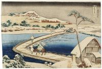 جسر Hokusai Katsushika Pontoon في مقاطعة Sano Kozuke. منظر قديم