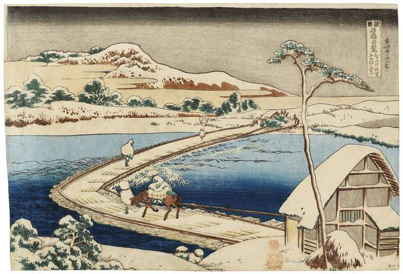 Hokusai Katsushika Pontoon Bridge At Sano Kozuke Province. Ancient View canvas print