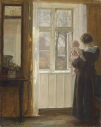 Holsoe Carl, eine Mutter und ein Kind an einem Fenster, Leinwanddruck