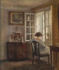 Holsoe Carl Ein Interieur mit einer jungen Frau, die am Fenster sitzt