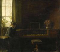 Holsoe Carl Interior Med Sittande Kvinna Vid Pianot Leinwanddruck