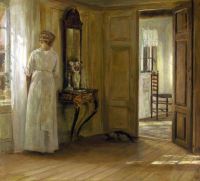 Holsoe Carl Interior With A Lady And A Cat canvas print