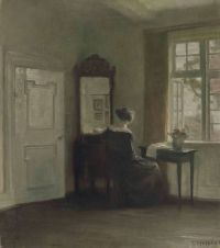 Holsoe Carl Interieur mit einer Frau am Fenster Leinwanddruck