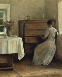 Holsoe Carl Interior With A Woman Seen From The Back Sitting By A Chest Of Drawers canvas print