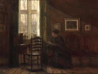 Holsoe Carl Interieur mit einer Frau, die am Fenster sitzt und liest