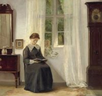 Holsoe Carl Interieur mit einer jungen Frau, die an einem Fenster liest