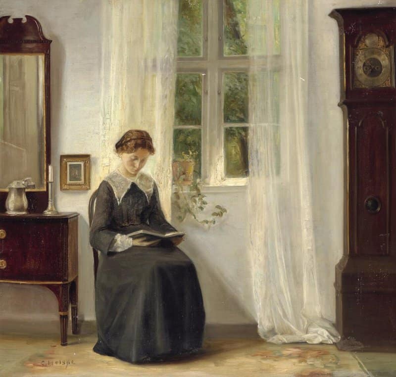 Holsoe Carl Interior With A Young Woman Reading By A Window canvas print
