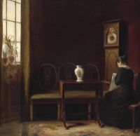 Holsoe Carl Interior With A Young Woman Sewing