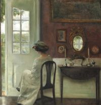 Holsoe Carl Interieur mit einer jungen Frau, die neben der Gartentür sitzt, Leinwanddruck