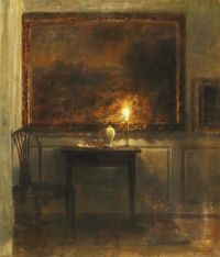 Holsoe Carl Interieur mit Kerzen auf einem Tisch von einem Gemälde auf Leinwand