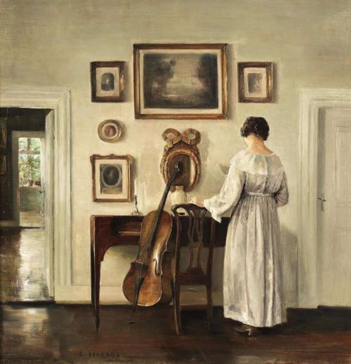 Holsoe Carl Interior With Cello And Woman Reading canvas print