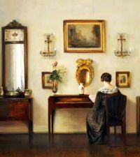Holsoe Carl Interior mit der Frau des Künstlers am Klavier